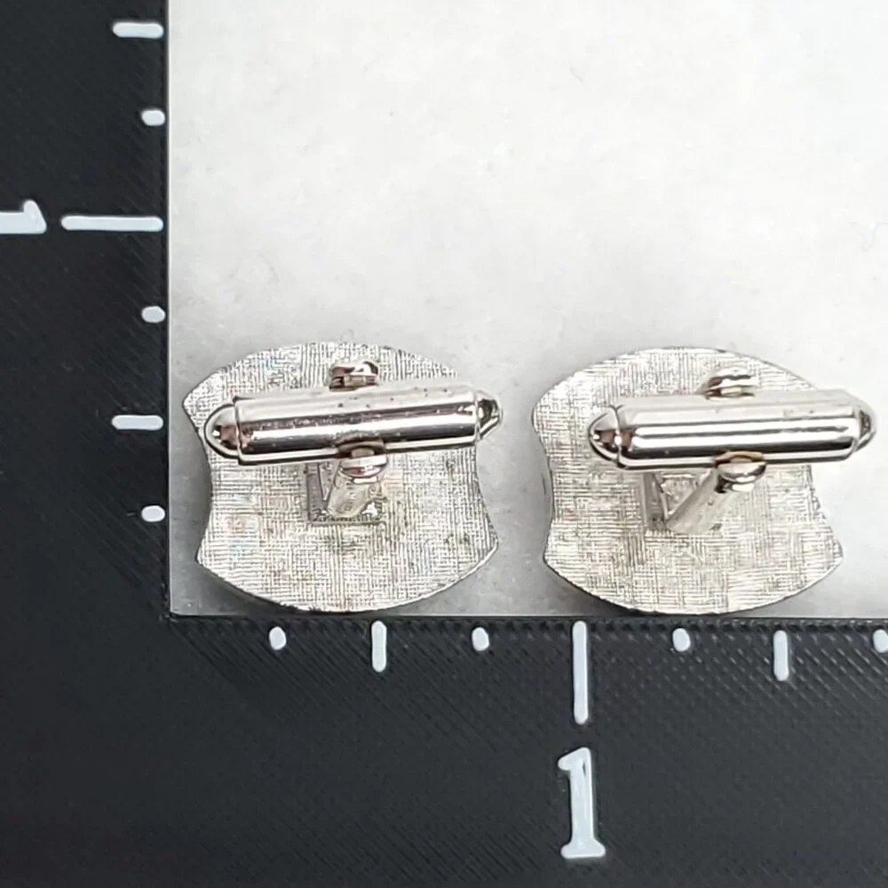 Vintage Shields Rivoli Cufflinks Silver Tone Blue Rhinestone Sparkles